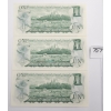 Image 2 : LOT OF 3 - 1973 CDN $1 BANKNOTES - SEQUENTIAL