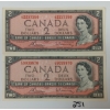 Image 1 : LOT OF 2 - 1954 CDN $2 BANKNOTES
