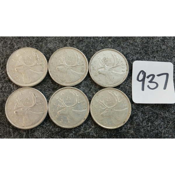 LOT OF 6 - 1968 CDN 25 CENT COINS