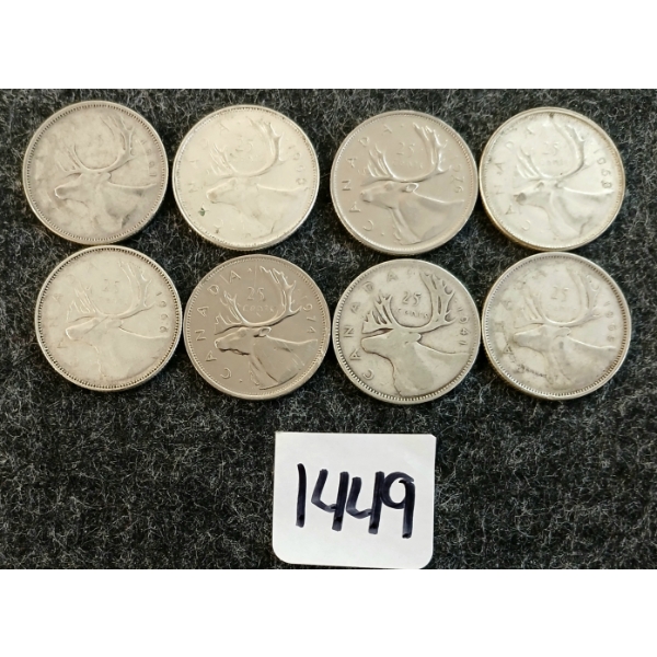 LOT OF 8 - 1941-1976 CDN 25 CENT COINS 