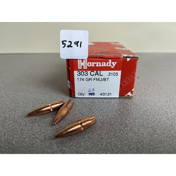BULLETS: APPROX 60X HORNADY .303 174 GR. FMJ BT
