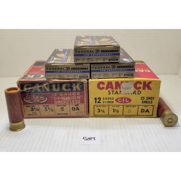 AMMO: 63X CIL & FEDERAL 12GA - 2 3/4IN - #5 & BUCK SHOT - INCL PAPER LABELS 