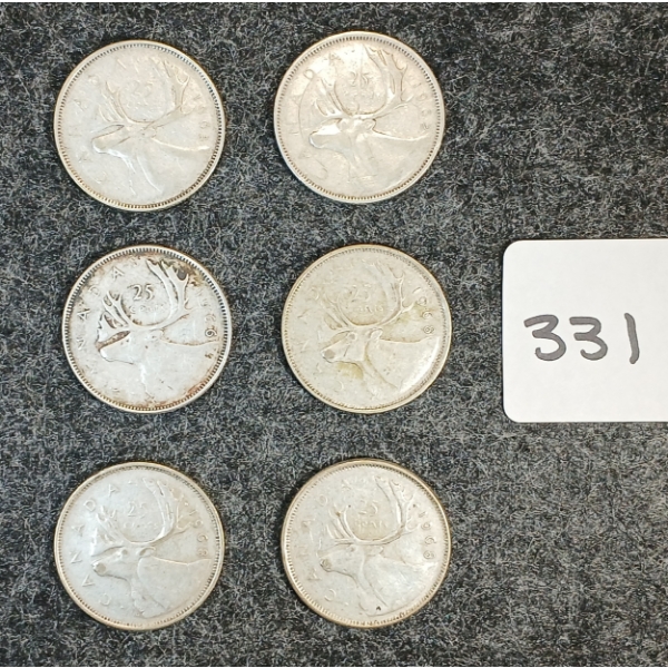 LOT OF 6 - 1962-1968 CDN 25 CENT COINS 