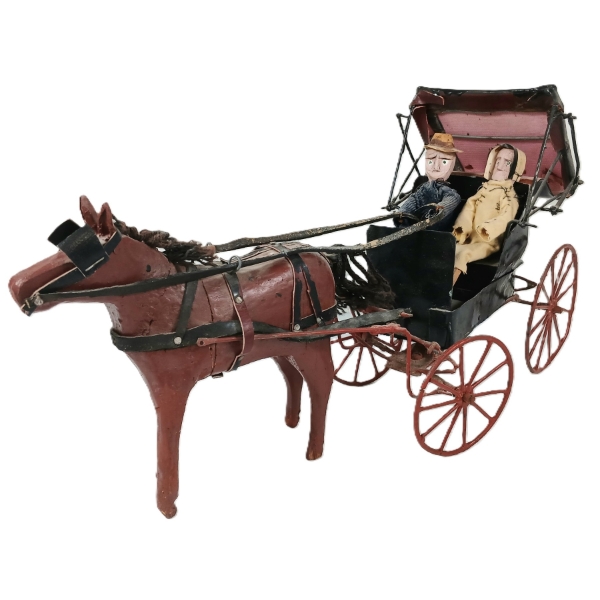 FOLK ART HORSE & BUGGY BY UNKNOWN ARTIST - MIXED MEDIA
