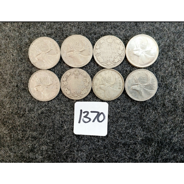 LOT OF 8 - 1912-1968 CDN 25 CENT COINS