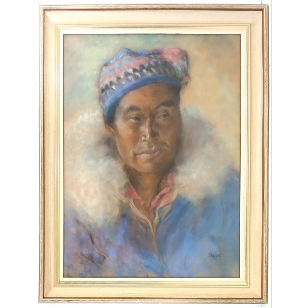 PORTRAIT BY JEANETTE HELEN TWIST - FRAMED OIL PASTEL ON BOARD