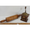Image 2 : LOT OF 2 - GERMAN COFFEE GRINDER & WOODEN ROLLING PIN