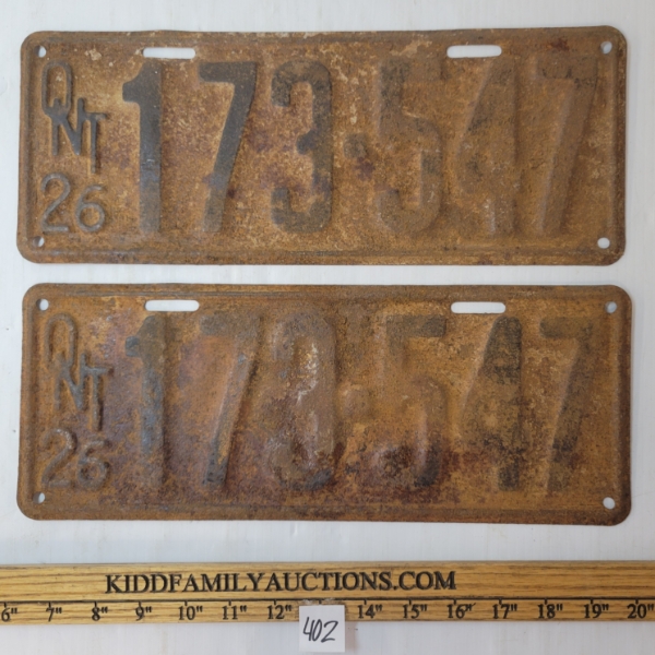PAIR OF 1926 ONTARIO LICENCE PLATES