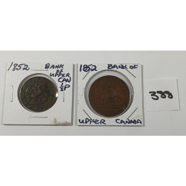 LOT OF 2 - 1852 BANK OF UPPER CANADA PENNY & HALF PENNY