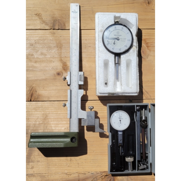LOT OF 3 - MITUTOYO - HEIGHT GAUGE, DIAL TEST INDICATOR KIT, DIAL INDICATOR