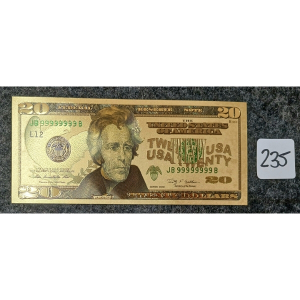 2009 U.S. $20 BANKNOTE - 24K GOLD LEAF