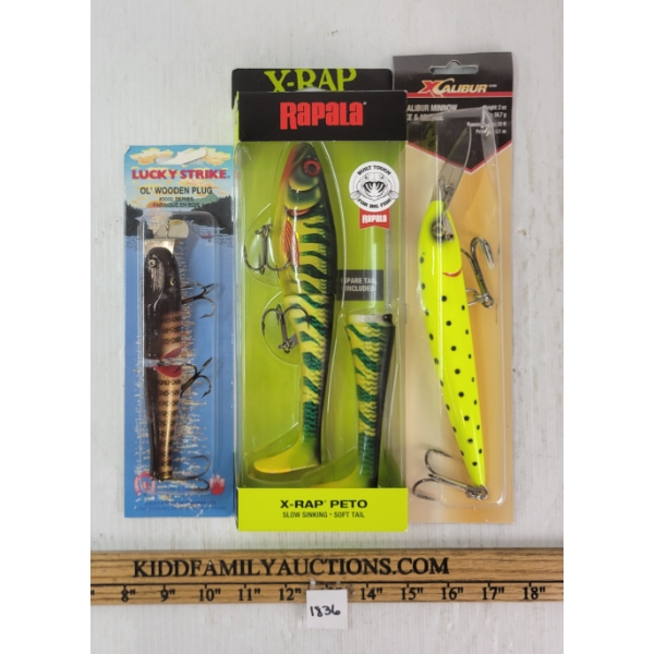 LOT OF 3 - FISHING LURES - INCL RAPALA X-RAP PETO & LUCKY STRIKE