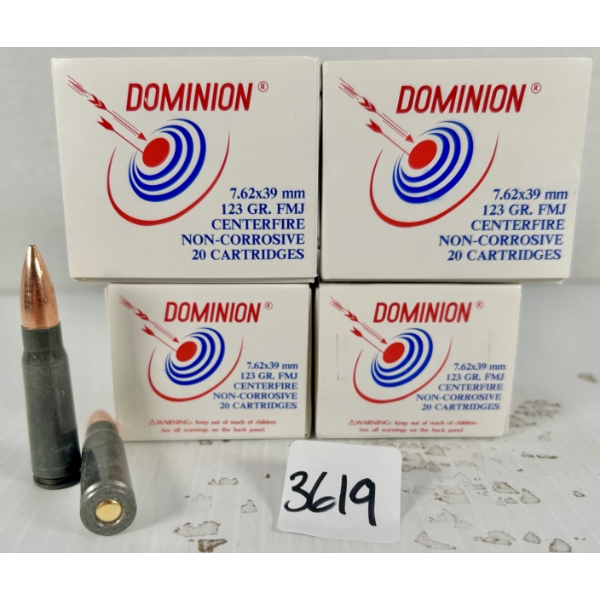 AMMO: 80X DOMINION 7.62X39 MM - 123 GR FMJ