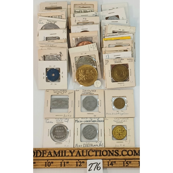 QTY OF MISC TOKENS & TICKETS - MEAT RATION, FAIRHOLME DAIRY, FISH, RICHARDSON & WAXSTOCK, ETC