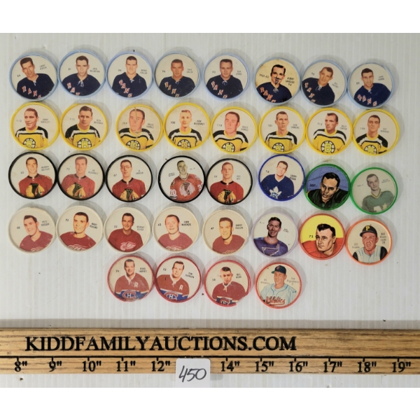 QTY OF 1960'S SHIRRIFF MLB & NHL COINS - BRUINS, RANGERS, ESKIMOS, ETC