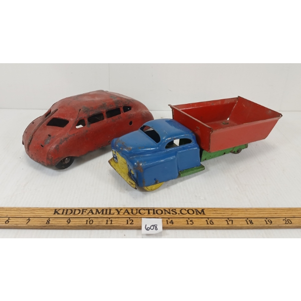 LOT OF 2 - BUDDY  L PRESSED STEEL SCARAB & TRUCK
