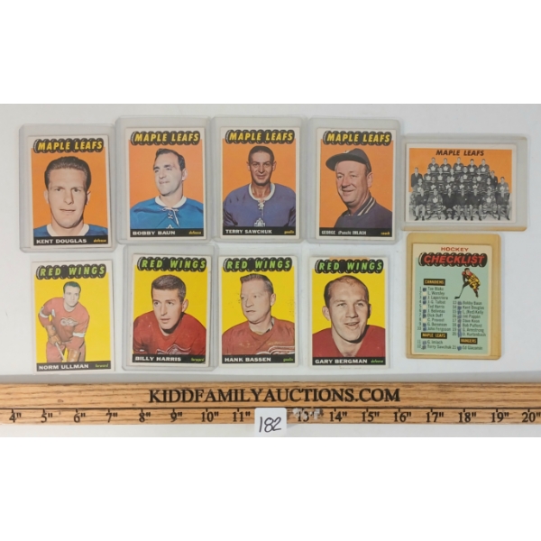 LOT OF 10 - 1965-1966 OPC HOCKEY CARDS - MAPLE LEAFS & REDWINGS