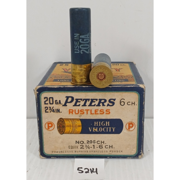 AMMO: 25X PETERS 20GA - 2 3/4IN - #6 SHOT - COLLECTIBLE BOX 