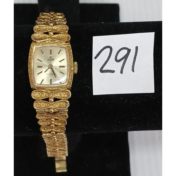 LADIES' GOLD TONED ELGIN 17 JEWLERY WATCH