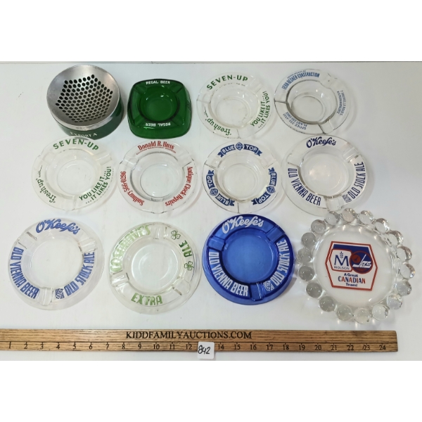 LOT OF 12 - ASHTRAYS - SEVEN UP, O'KEEFE'S, EXPORT A, ETC