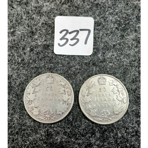 LOT OF 2 - 1919 CDN 50 CENT COINS