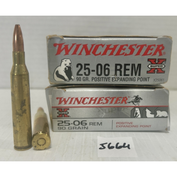 AMMO/BRASS: 37X LIVE & 3X BRASS WINCHESTER .25-06 REM 90GR. 