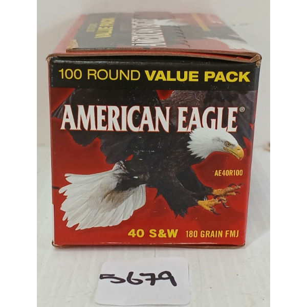 AMMO: 100X AMERICAN EAGLE .40 S&W - 180GR - FMJ - SEALED