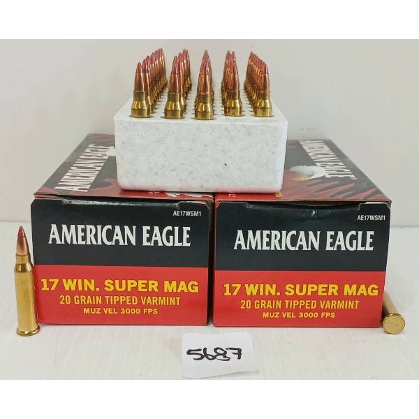 AMMO: 100X FEDERAL AMERICAN EAGLE .17 WIN. SUPER MAG - 20GR - TIPPED VARMINT