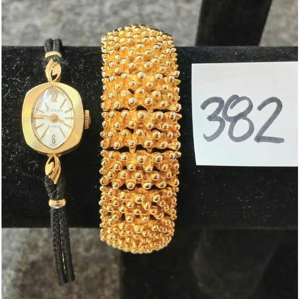 LOT OF 2 - ETERNA BIRKS 14K GOLD WATCH & SARAH COV. GOLD TONE BRACELET