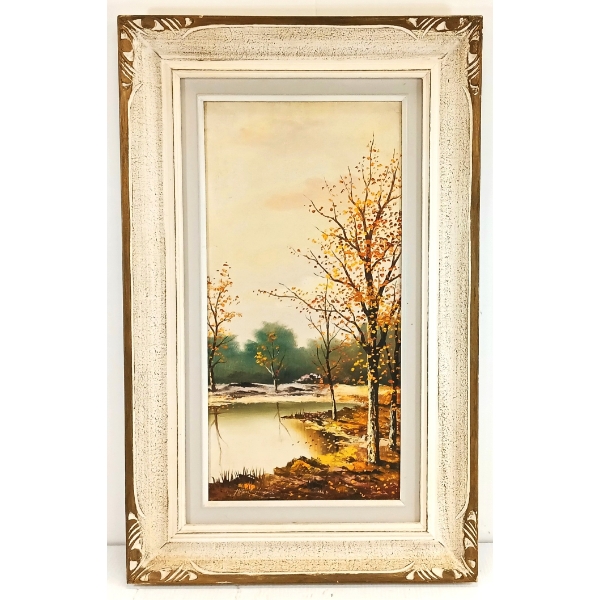 AUTUMN LAKE BY M. KOWALCZYKOWSKI - FRAMED OIL ON CANVAS
