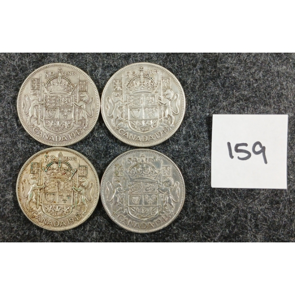 LOT OF 4 - 1943 CDN 50 CENT SILVER COINS