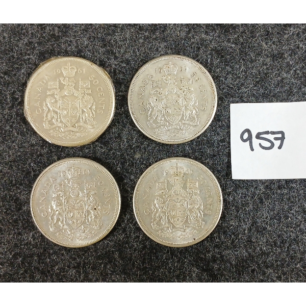 LOT OF 4 - 1961 CDN 50 CENT SILVER COINS