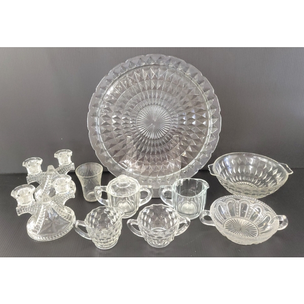 LOT OF 10 - JEANNETTE WINDSOR DIAMONDS CLEAR DEPRESSION GLASS PCS