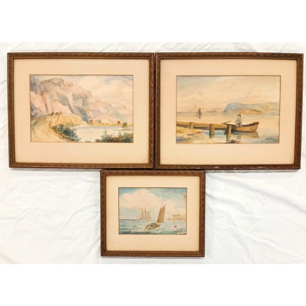 LOT OF 3 - LANDSCAPE & MARINE SCENES BY R.H. GHENT - FRAMED WATERCOLOUR ON PAPER