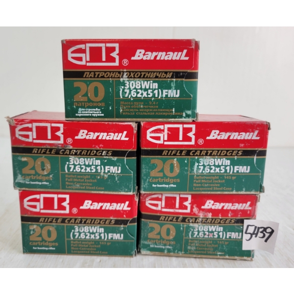 AMMO: 100X BARNAUL .308WIN -145GR - FMJ - SEALED