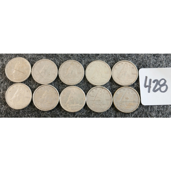 LOT OF 10 - 1955-1965 CDN 10 CENT COINS