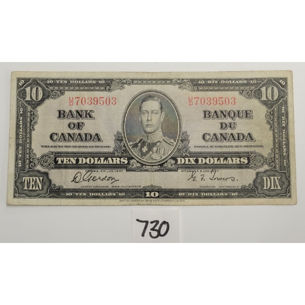 1937 BANK OF CANADA $10 BANKNOTE