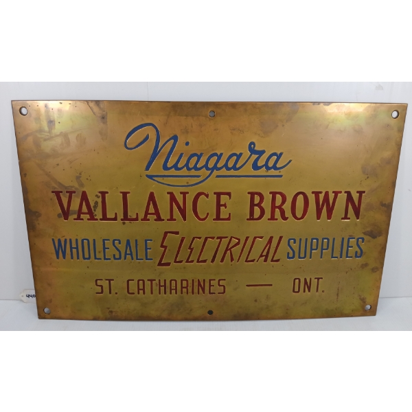 NIAGARA VALLANCE BROWN WHOLESALE ELECTRICAL SUPPLIES BRASS SIGN