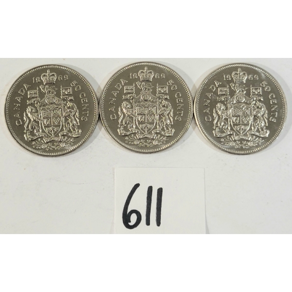 LOT OF 3 - 1969 CDN 50 CENT COINS