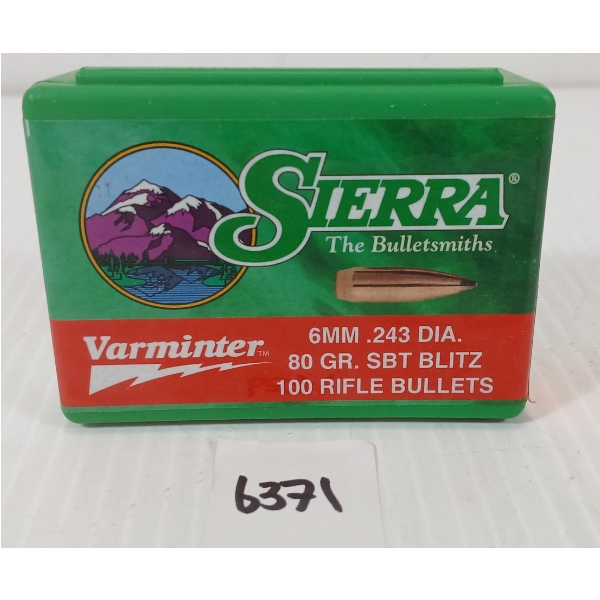 BULLETS: 100X SIERRA VARMINTER 6MM - 80GR - SBT BLITZ - SEALED