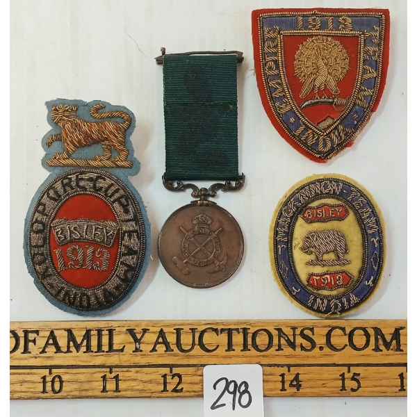 LOT OF 4 - 1913 INDIA BISLEY TEAM & GOLD FIELD VOLUNTEERS WIRE GILT BADGES & SHOOTING MEDAL