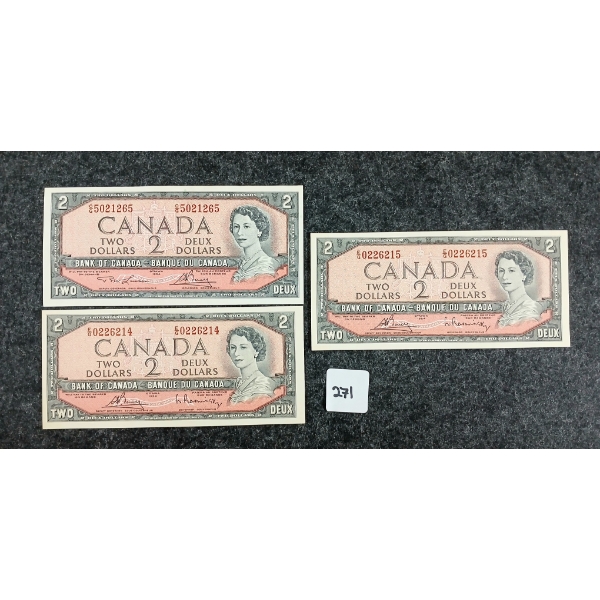 LOT OF 3 - 1954 CDN $2 BANKNOTES