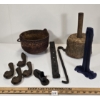 Image 1 : JOB LOT - CAST IRON POT, ORNATE CAST FEET, SHOE LAST ETC.