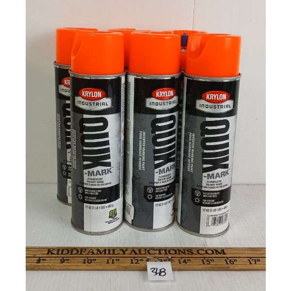 LOT OF 6 - KRYLON INDUSTRIAL QUICK-MARK FLUORESCENT SPRAY PAINTS