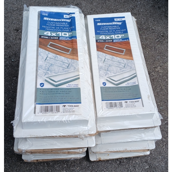 LOT OF 9 - STREAMWAY CUSTOMIZABLE FLOOR REGISTER - 4X10IN