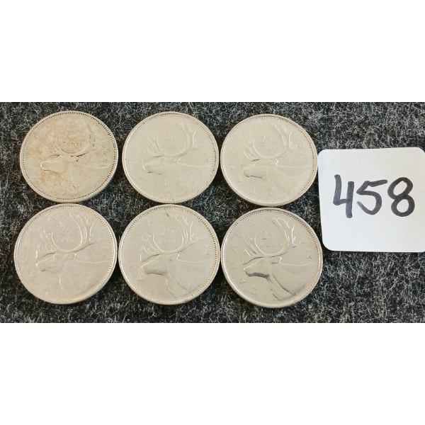 LOT OF 6 - 1954 CDN 25 CENT COINS