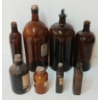 Image 4 : LOT OF 8 - AMBER GLASS APOTHECARY & MISC PRODUCT BOTTLES