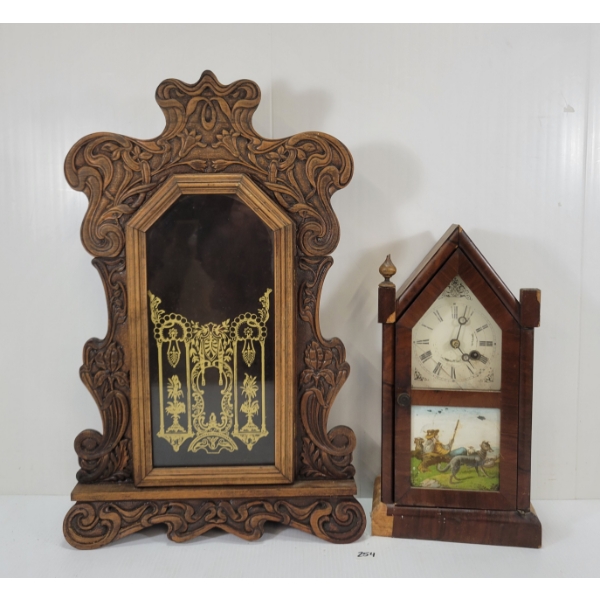 LOT OF 2 - 1906 ANSONIA "ARLINGTON" SHELF CLOCK FRAME & SESSIONS BEEHIVE SHELF CLOCK