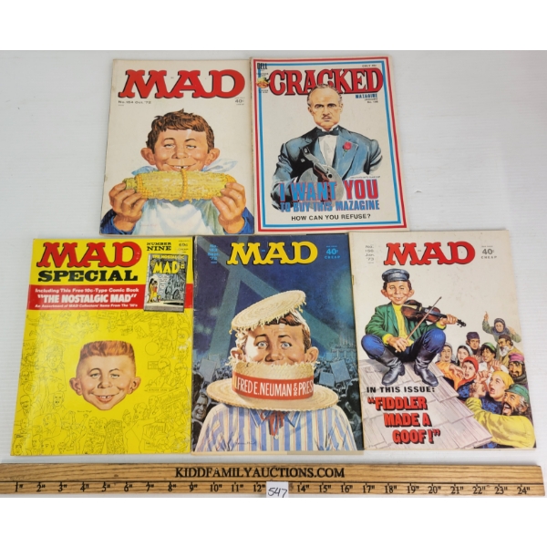 LOT OF 5 - MAD & CRACKED MAGAZINES - 40 & 60 CENT COVERS