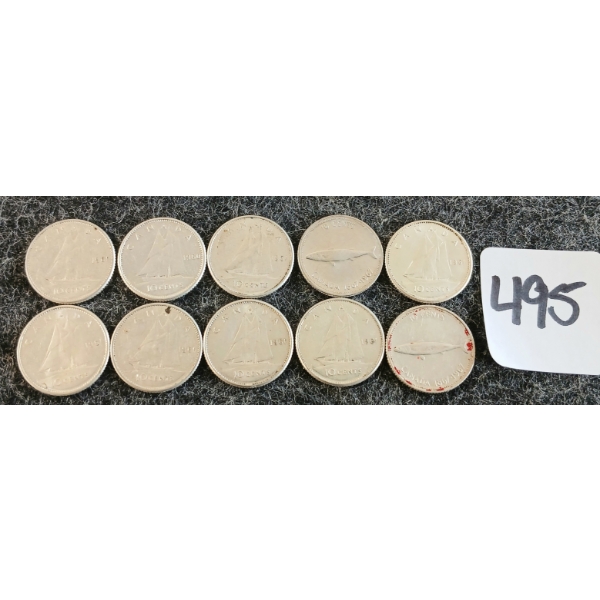 LOT OF 10 - 1960-1967 CDN 10 CENT COINS